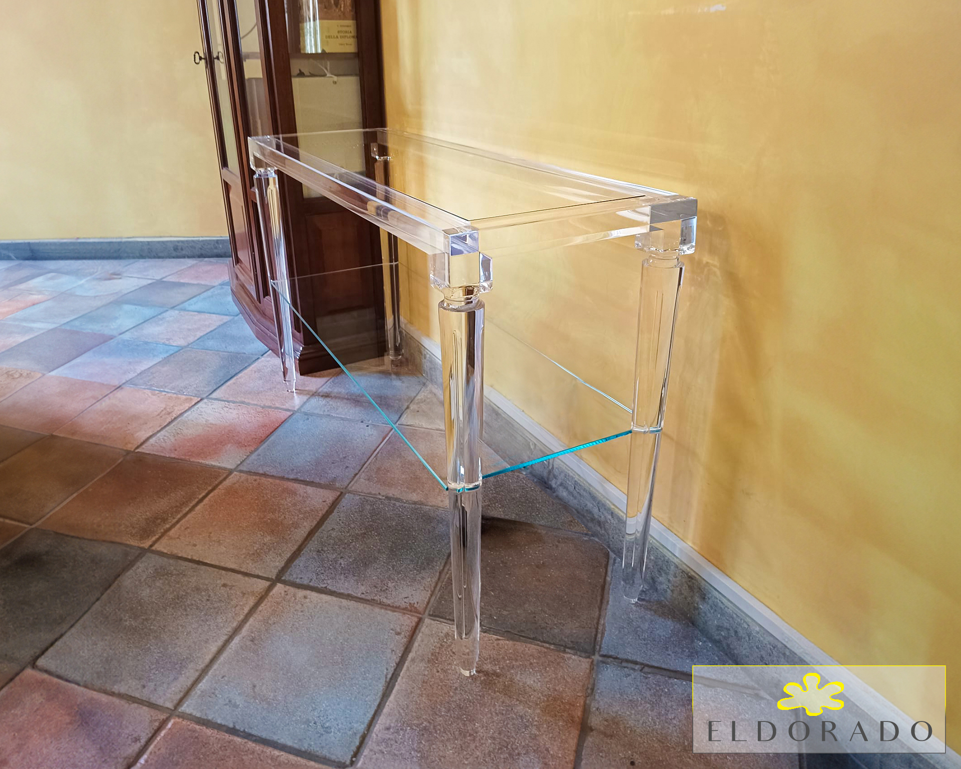 Consolle plexiglass IMPERO cm 120 x 40 h 75 con ripiano